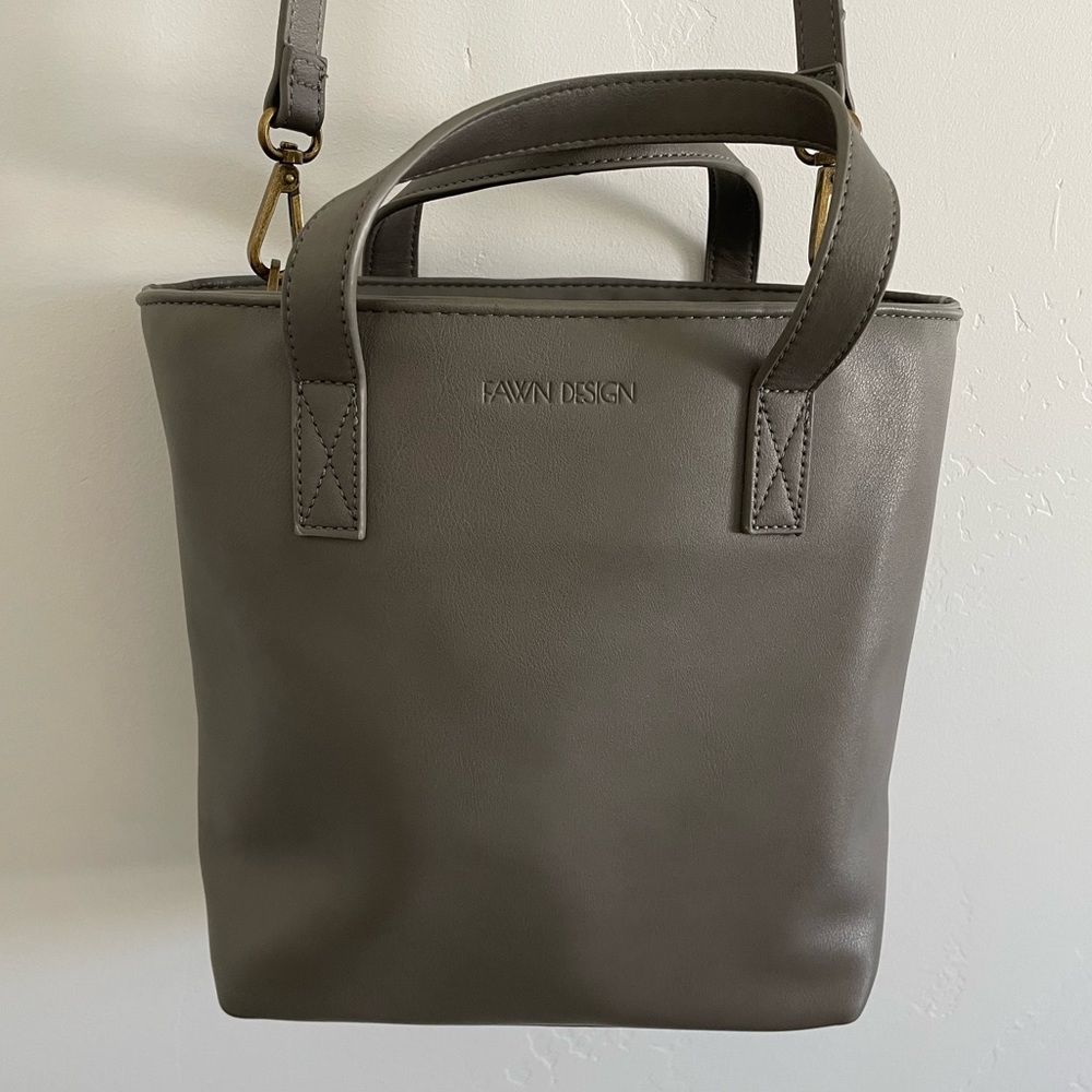 Gray fawn design mini tote bag with shoulder strap